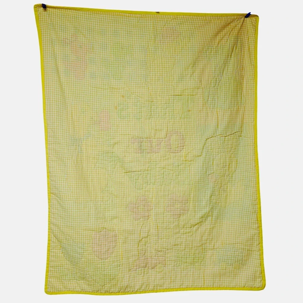 Vintage‎ Thats Our Baby Quilt Blanket Gingham Animal Patchwork Yellow Blue Retro